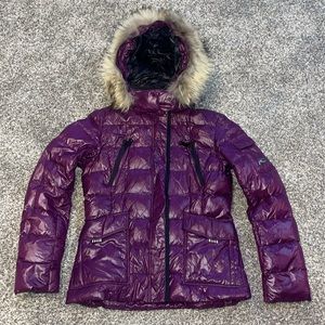 KJUS Women's Down Jacket with Patch Pockets & Removable Fur Hood Sz 40 L Purple.